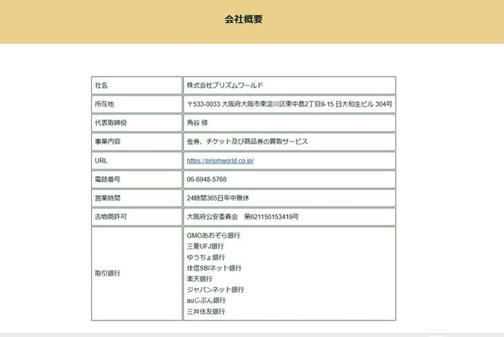 株式会社プリズムワールド 買取ヤイバ 会社概要